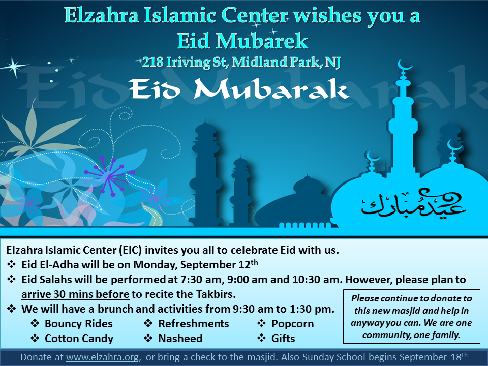 Upcoming Events – Eid Al-Adha 1437 – El-Zahra Islamic Center